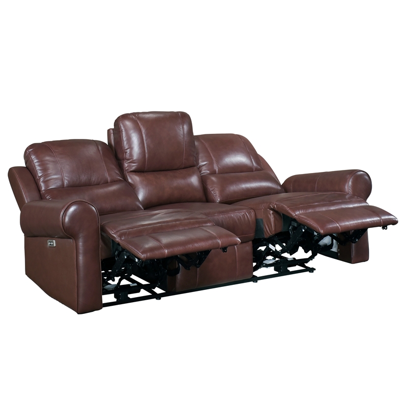 Michael 82 Inch Power Dual Recliner Sofa- USB- Brown Top Grain Leather