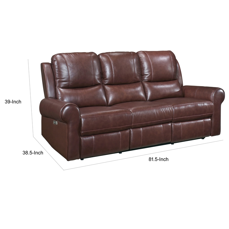 Michael 82 Inch Power Dual Recliner Sofa- USB- Brown Top Grain Leather