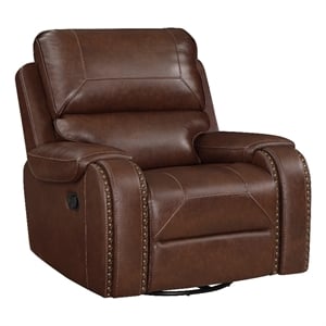 Dean 41 Inch Swivel Glider Manual Recliner Chair- Brown Faux Leather