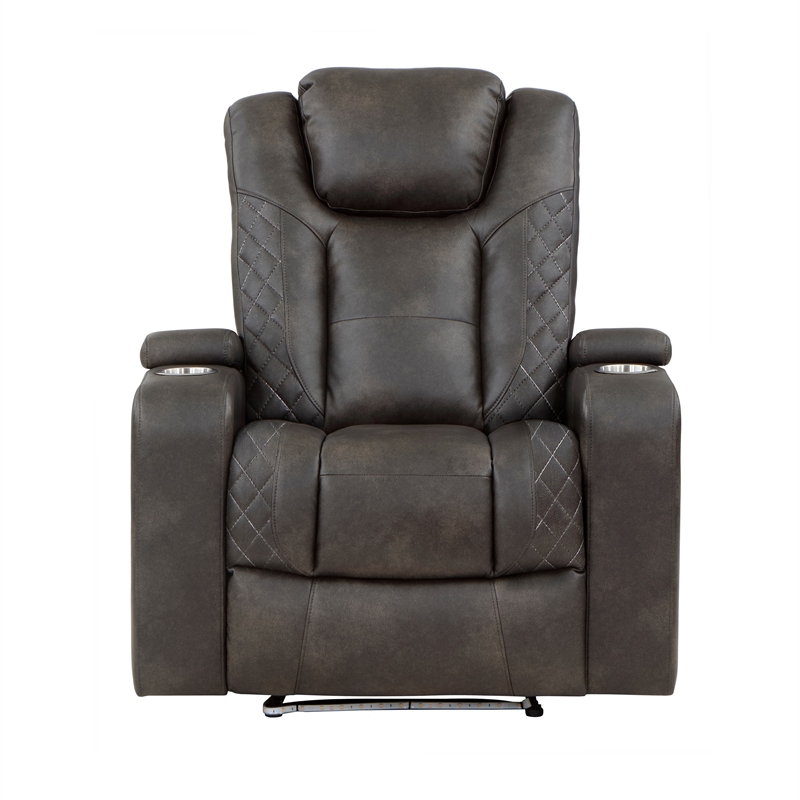 Mia 40 Inch Power Recliner Chair- Gray Faux Leather- LED- USB- Cupholders