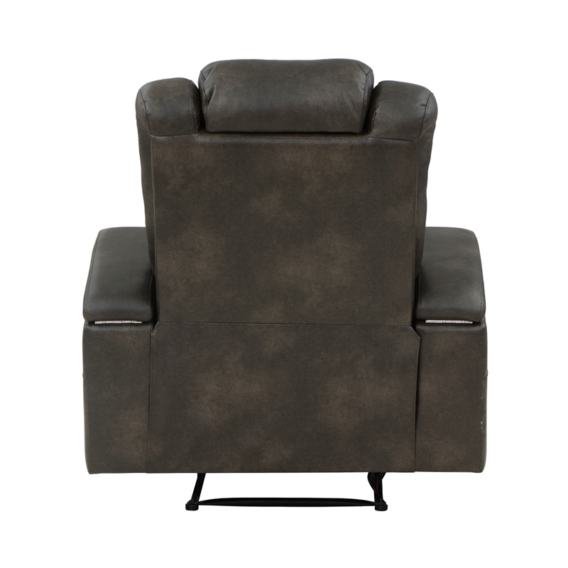 Mia 40 Inch Power Recliner Chair- Gray Faux Leather- LED- USB- Cupholders