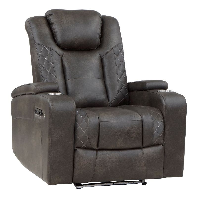 Mia 40 Inch Power Recliner Chair- Gray Faux Leather- LED- USB- Cupholders