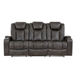 Mia 83 Inch Power Double Recliner Sofa- Gray Faux Leather- USB- Drop Table