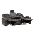 Mia 83 Inch Power Double Recliner Sofa- Gray Faux Leather- USB- Drop Table