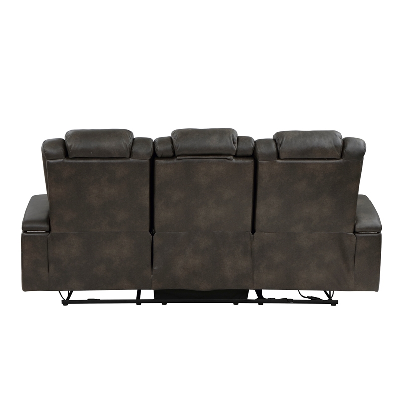 Mia 83 Inch Power Double Recliner Sofa- Gray Faux Leather- USB- Drop Table