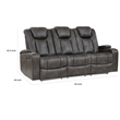 Mia 83 Inch Power Double Recliner Sofa- Gray Faux Leather- USB- Drop Table
