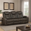 Mia 83 Inch Power Double Recliner Sofa- Gray Faux Leather- USB- Drop Table