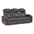 Mia 83 Inch Power Double Recliner Sofa- Gray Faux Leather- USB- Drop Table