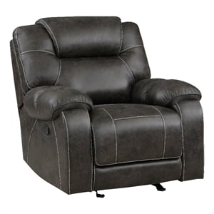 Lily 42 Inch Manual Glider Recliner Chair- Brown Microfiber- Solid Wood