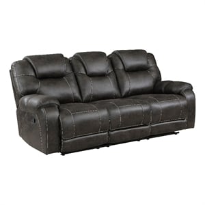 Lily 87 Inch Double Manual Recliner Sofa- Brown Microfiber- Solid Wood