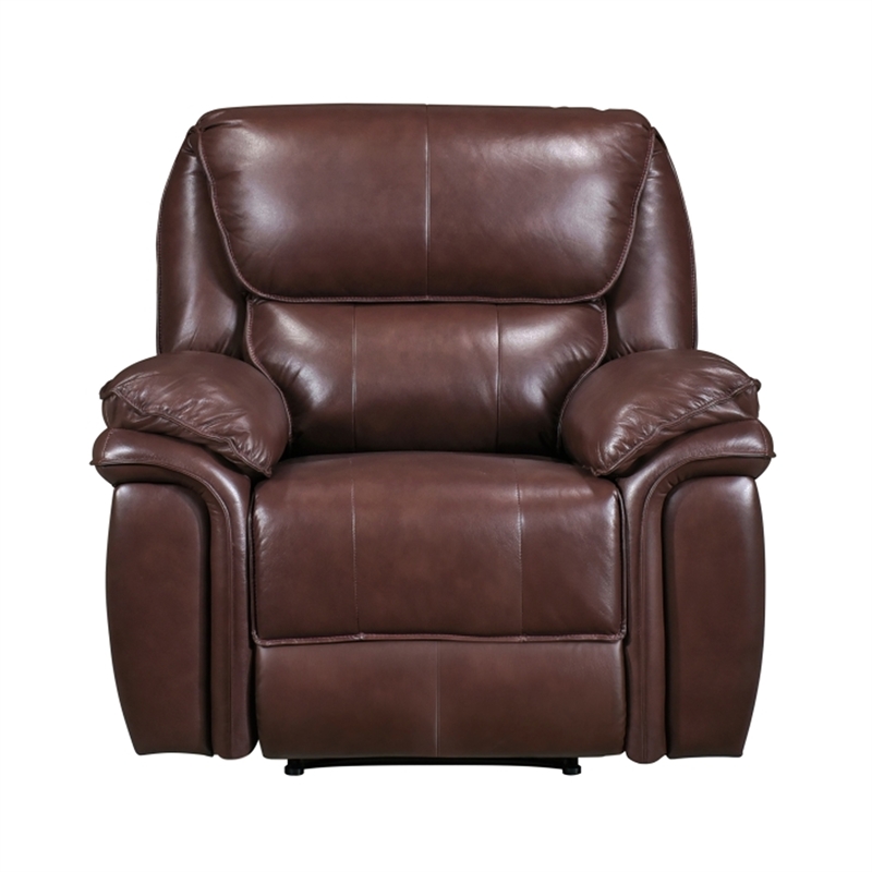 Jack 43 Inch Manual Recliner Chair- Plush Brown Top Grain and Faux Leather