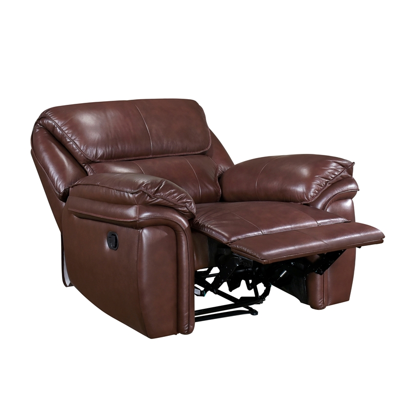 Jack 43 Inch Manual Recliner Chair- Plush Brown Top Grain and Faux Leather