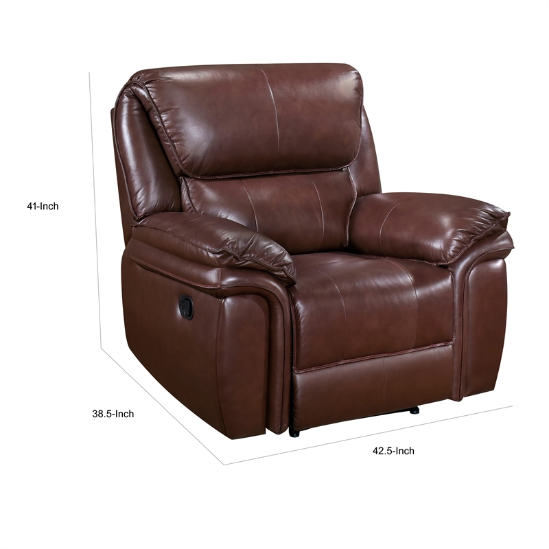 Jack 43 Inch Manual Recliner Chair- Plush Brown Top Grain and Faux Leather