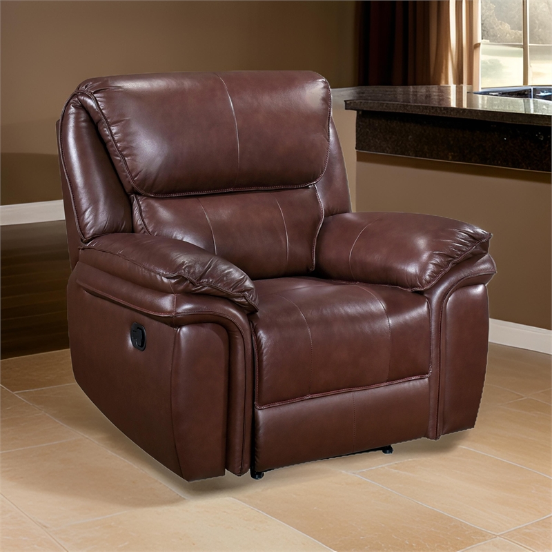 Jack 43 Inch Manual Recliner Chair- Plush Brown Top Grain and Faux Leather
