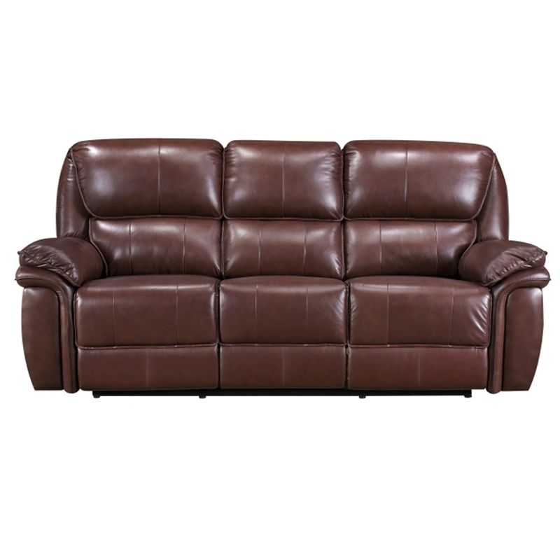 Jack 87 Inch Manual Recliner Sofa- Brown Top Grain and Faux Leather- Wood