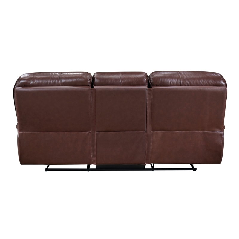 Jack 87 Inch Manual Recliner Sofa- Brown Top Grain and Faux Leather- Wood