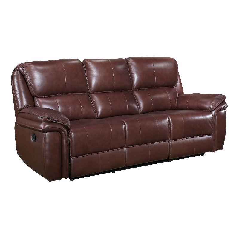 Jack 87 Inch Manual Recliner Sofa- Brown Top Grain and Faux Leather- Wood