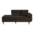 Jim 75 Inch Chaise Lounger- Brown Velvet- 2 Accent Pillows- Solid Wood