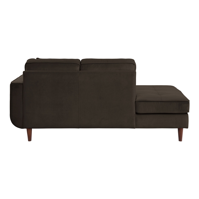 Jim 75 Inch Chaise Lounger- Brown Velvet- 2 Accent Pillows- Solid Wood