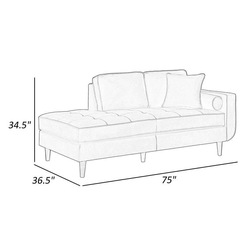 Jim 75 Inch Chaise Lounger- Brown Velvet- 2 Accent Pillows- Solid Wood