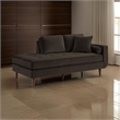 Jim 75 Inch Chaise Lounger- Brown Velvet- 2 Accent Pillows- Solid Wood
