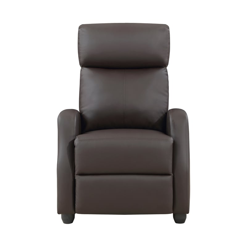 Jiana 35 Inch Push Back Recliner Chair- Brown Faux Leather- Solid Wood