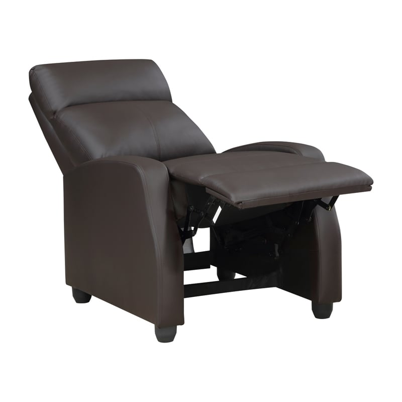 Jiana 35 Inch Push Back Recliner Chair- Brown Faux Leather- Solid Wood