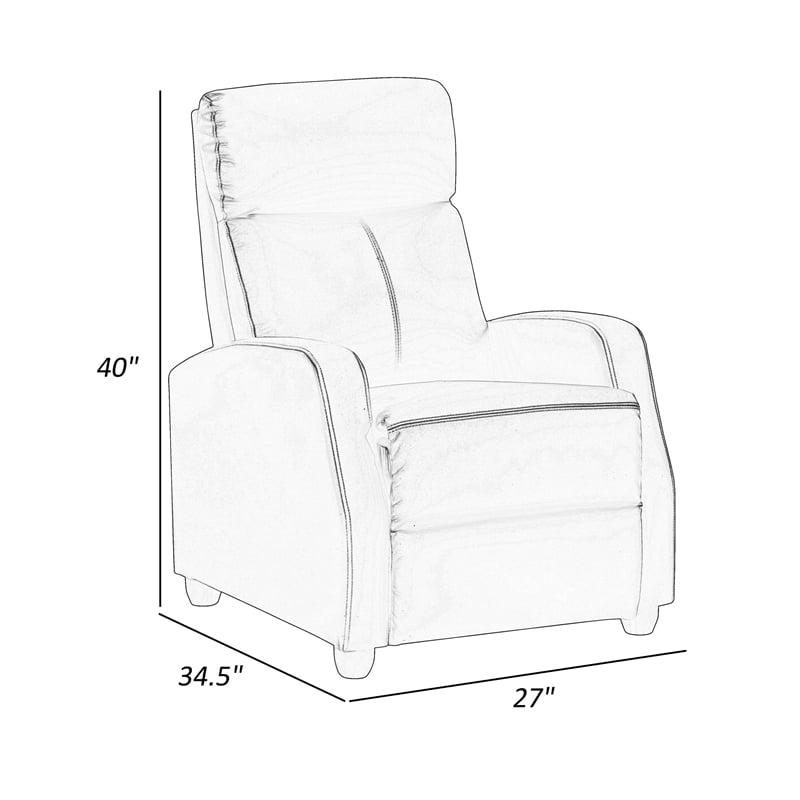 Jiana 35 Inch Push Back Recliner Chair- Brown Faux Leather- Solid Wood