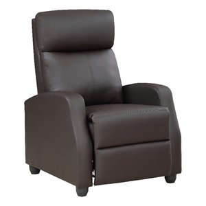 Jiana 35 Inch Push Back Recliner Chair- Brown Faux Leather- Solid Wood