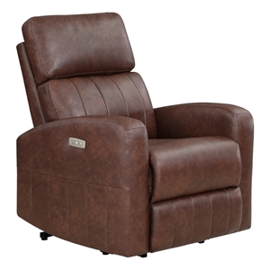 Eva 38 Inch Power Lift Recliner Chair- Brown Faux Leather- Solid Wood