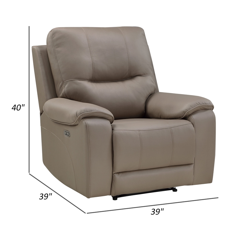 Perry 39 Inch Power Recliner Chair- USB- Solid Wood- Taupe Gray Microfiber