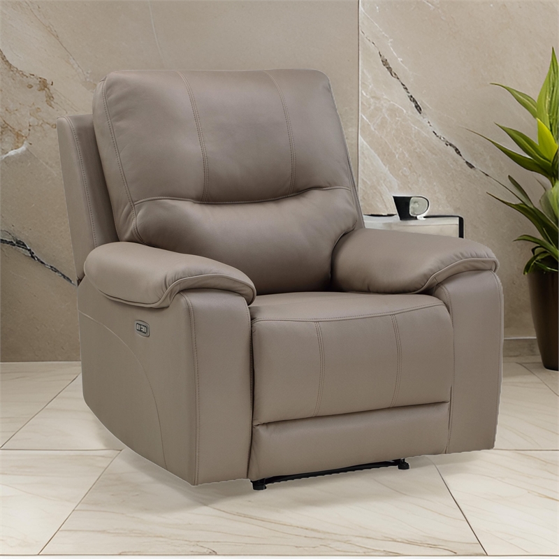 Perry 39 Inch Power Recliner Chair- USB- Solid Wood- Taupe Gray Microfiber