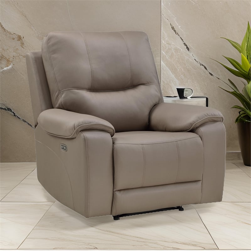 Perry 39 Inch Power Recliner Chair- USB- Solid Wood- Taupe Gray Microfiber