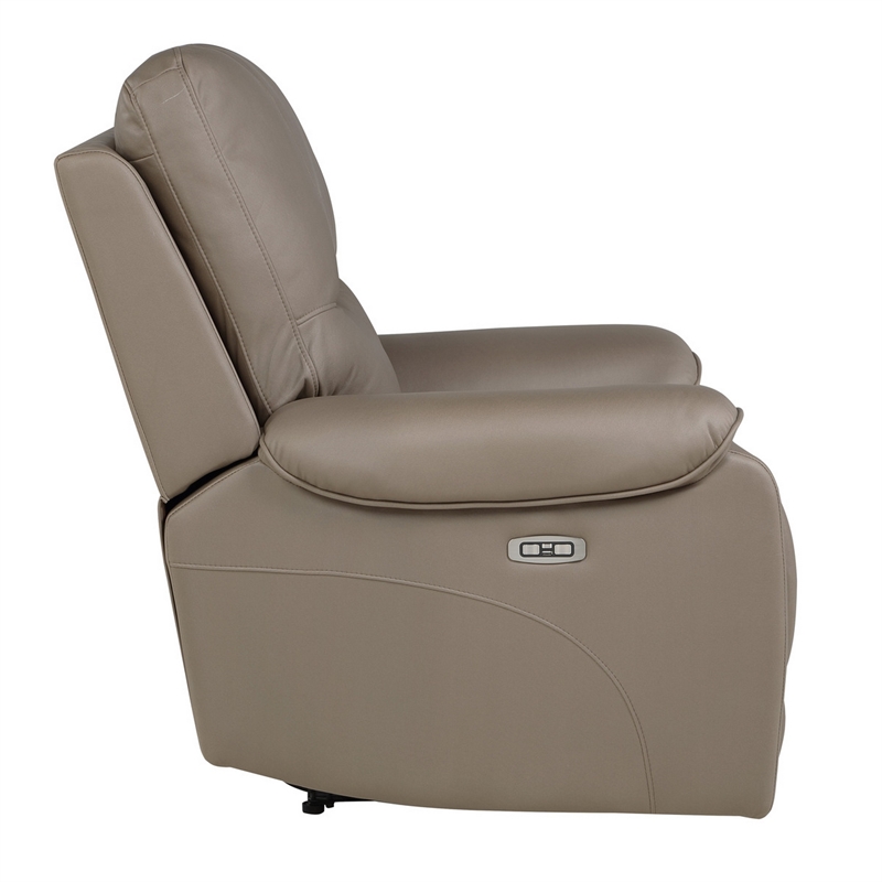Perry 39 Inch Power Recliner Chair- USB- Solid Wood- Taupe Gray Microfiber
