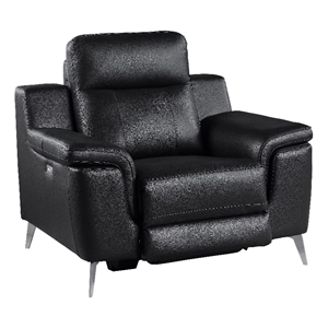 Dave 39 Inch Power Recliner Chair- Black Faux and Real Leather- Solid Wood