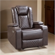 Alan 40 Inch Power Recliner Chair- Brown Faux Leather- USB- Cupholders