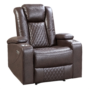 Alan 40 Inch Power Recliner Chair- Brown Faux Leather- USB- Cupholders