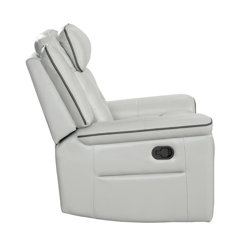 Dara 39 Inch Lay Flat Manual Recliner Chair- Soft Light Gray Faux Leather
