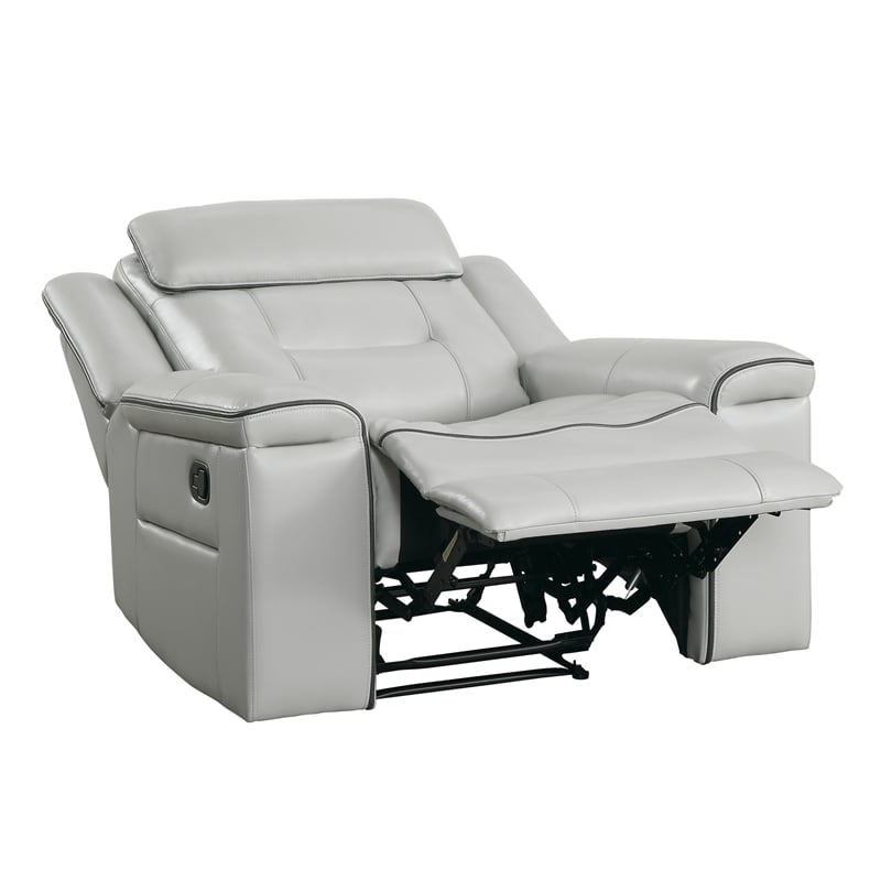 Dara 39 Inch Lay Flat Manual Recliner Chair- Soft Light Gray Faux Leather