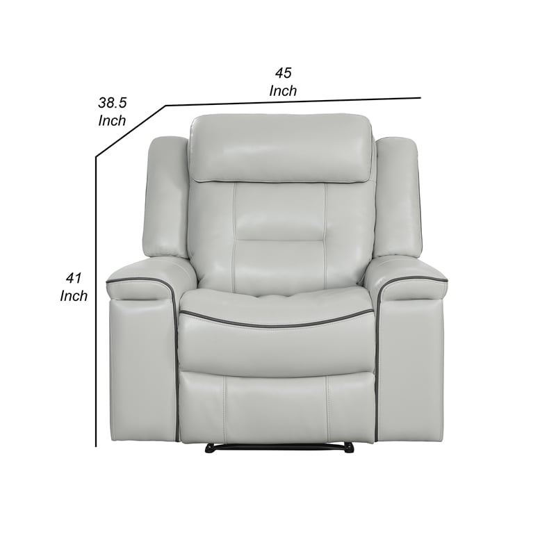Dara 39 Inch Lay Flat Manual Recliner Chair- Soft Light Gray Faux Leather