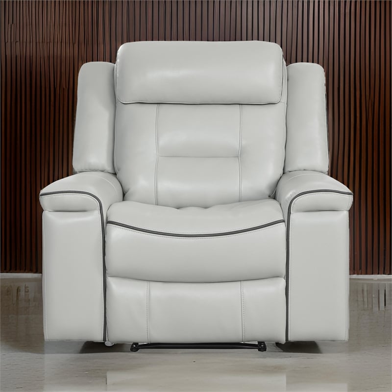 Dara 39 Inch Lay Flat Manual Recliner Chair- Soft Light Gray Faux Leather