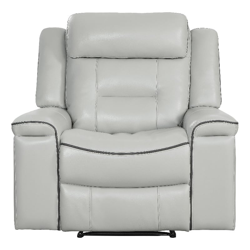 Dara 39 Inch Lay Flat Manual Recliner Chair- Soft Light Gray Faux Leather