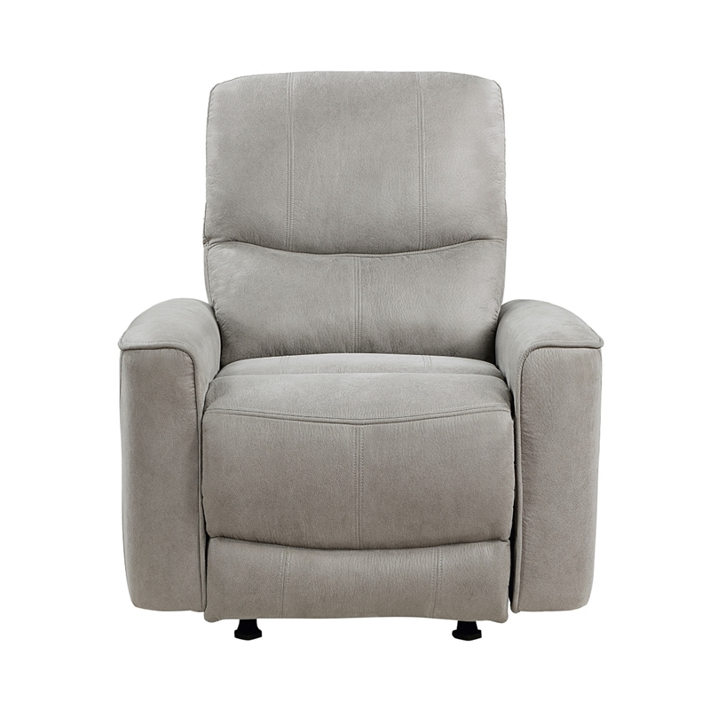 Ray 39 Inch Manual Rocker Recliner Chair- Gray Tufted Back Microfiber