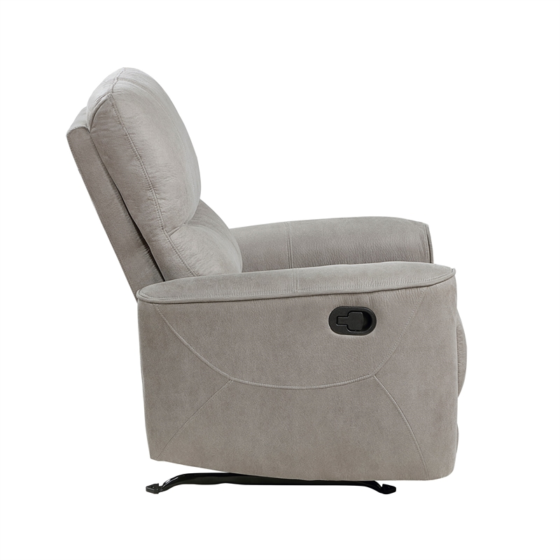 Ray 39 Inch Manual Rocker Recliner Chair- Gray Tufted Back Microfiber