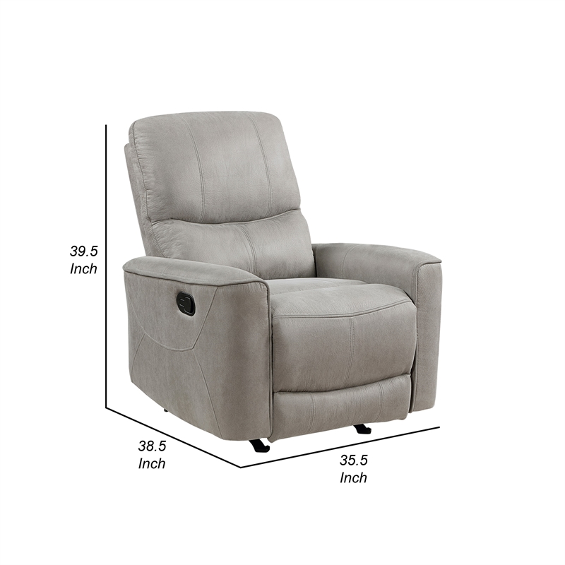 Ray 39 Inch Manual Rocker Recliner Chair- Gray Tufted Back Microfiber