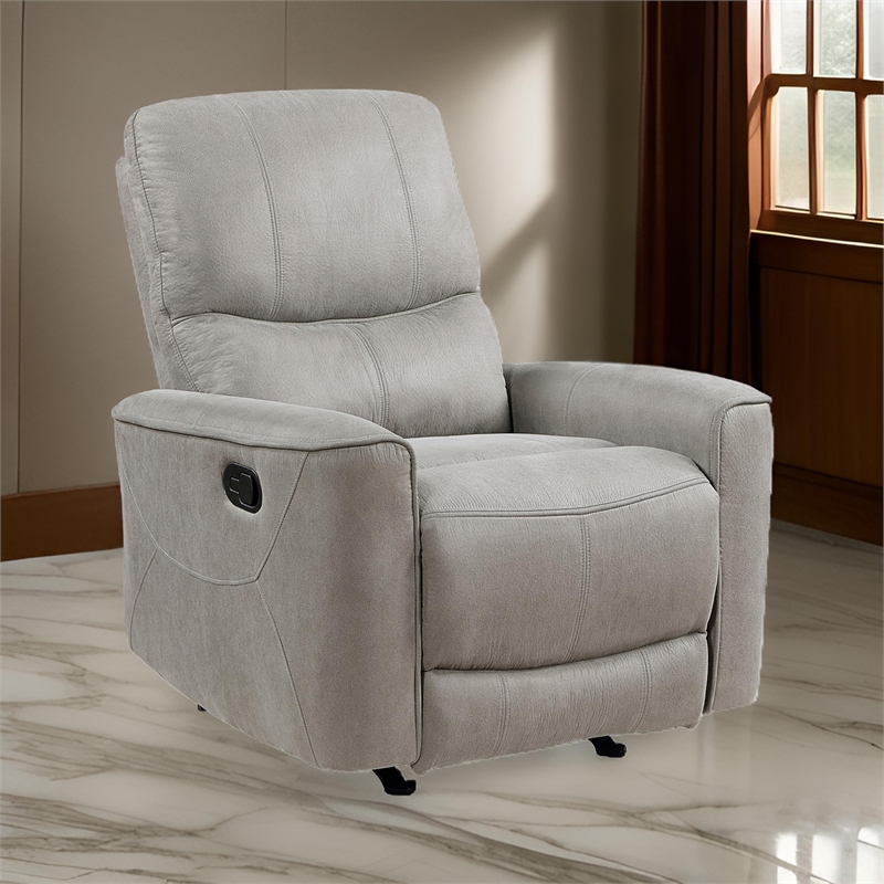 Ray 39 Inch Manual Rocker Recliner Chair- Gray Tufted Back Microfiber