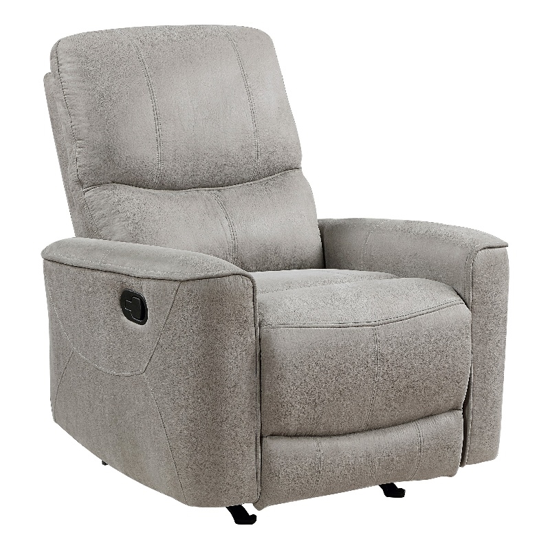 Ray 39 Inch Manual Rocker Recliner Chair- Gray Tufted Back Microfiber