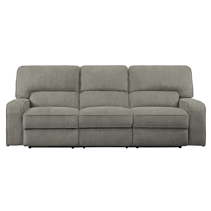 Neo 99 Inch Manual Double Recliner Sofa- 3 Seater Soft Gray Chenille Fabric