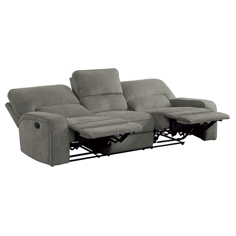 Neo 99 Inch Manual Double Recliner Sofa- 3 Seater Soft Gray Chenille Fabric