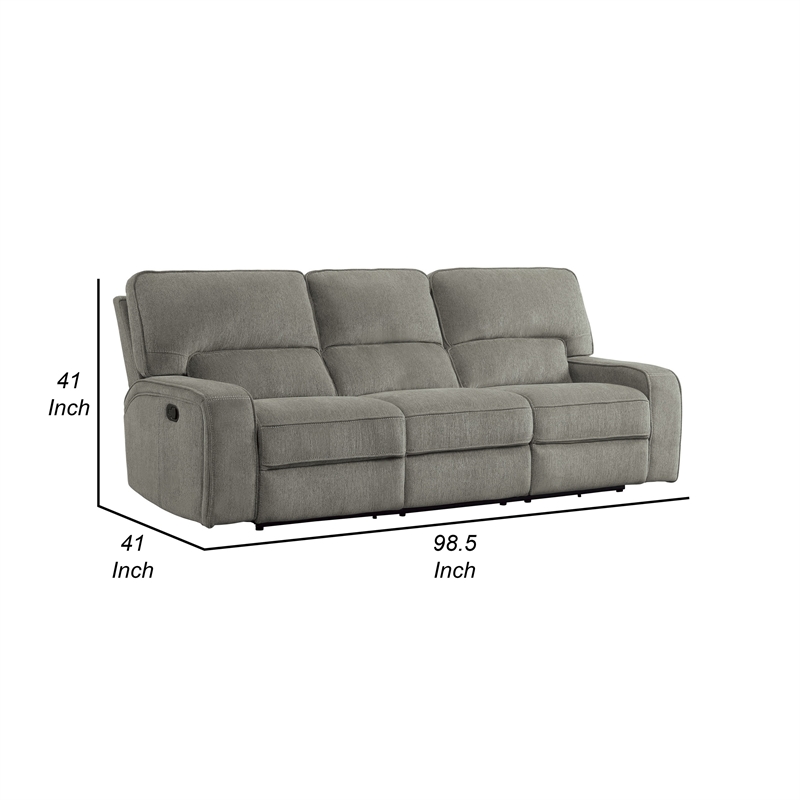 Neo 99 Inch Manual Double Recliner Sofa- 3 Seater Soft Gray Chenille Fabric